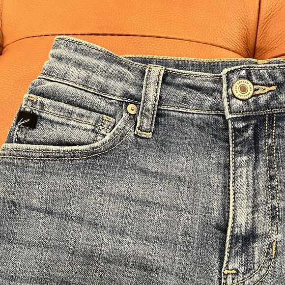 Kancan High Rise Blue Distressed Denim Shorts Fringe Waist & Hem #KC9262M EUC 27 - Picture 2 of 5